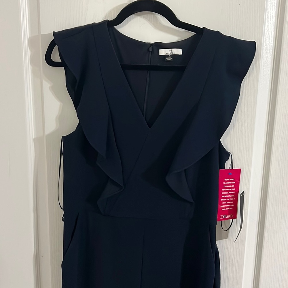 Halston jumpsuit. Navy blue. New with tags.